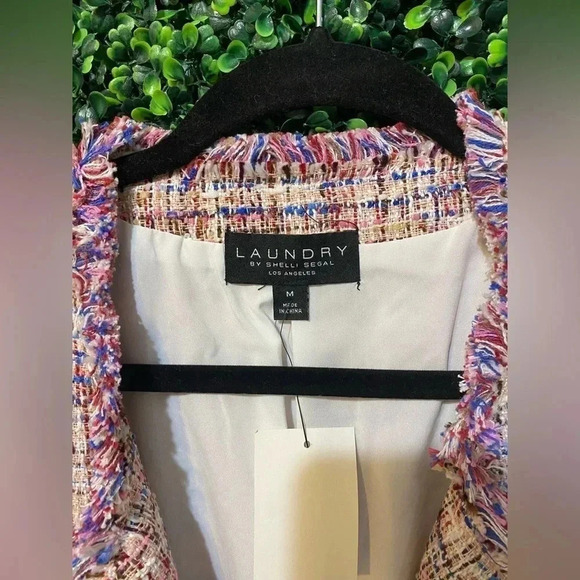 Laundry By Shelli Segal - Boucle Knit Textured Fringe Trim Jacket - Size Medium - Picture 5 of 10